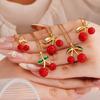 Trendy Red Zircon 3D Cherry Pendant Necklace for Women Girls Gold Color Stainless Steel Chain Cute Y2K Jewelry Gifts for Friend