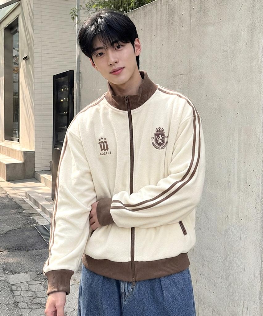 MOZMOZ Fleece Emblem Track Top Cream