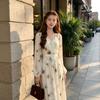 French Spring and Summer New Printing Mori High Waist Thin Romantic Long Sleeve Long Dress Niche Design