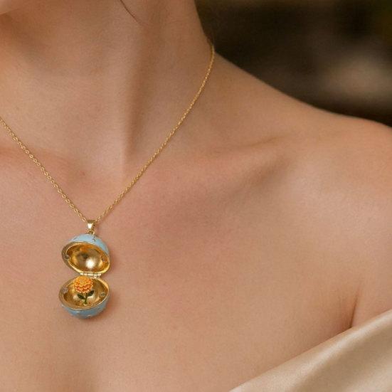 Openable Oval Pendant Necklace Dainty Birth Flower Necklace January To December