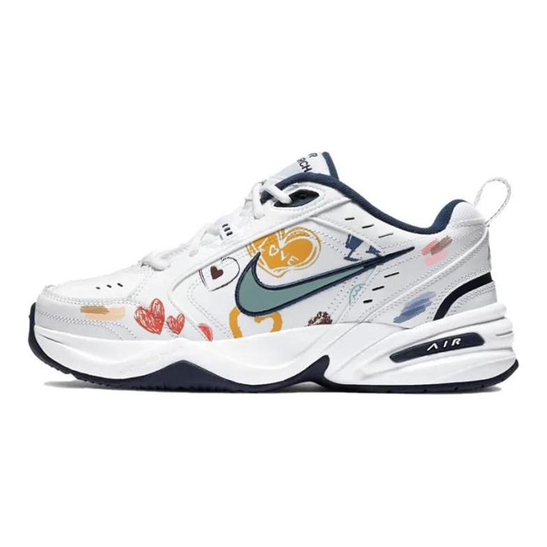 Nike Air Monarch 4 Slip Resistant Abrasion Resistant Support Low Top Chunky Sneakers Unisex Blue White 415445-102(Team10-)