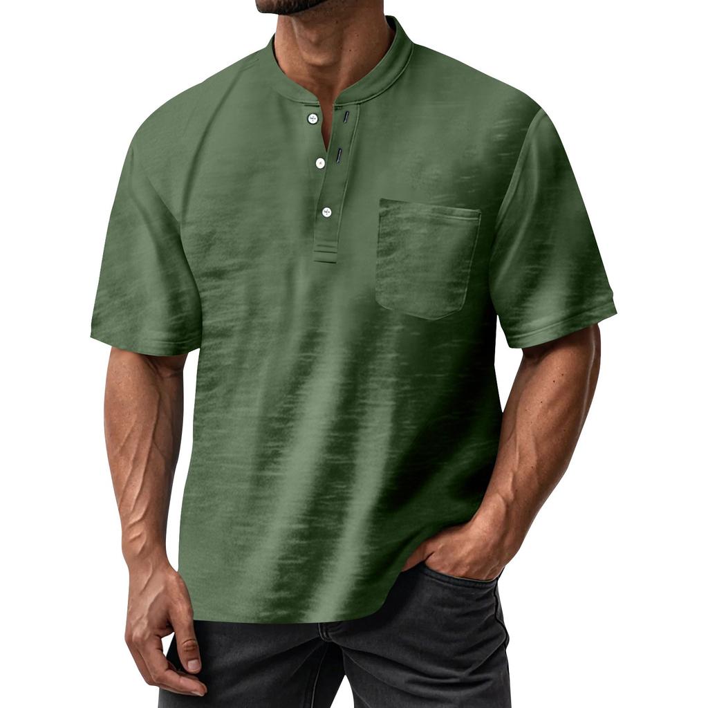 Men's Summer Round Neck Short Sleeve T-Shirt Neck Men's All-match Casual Button Shirt