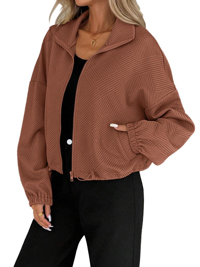 Autumn and Winter Turtleneck Zip Drawstring Pocket Women's Loose Baseball Jacket