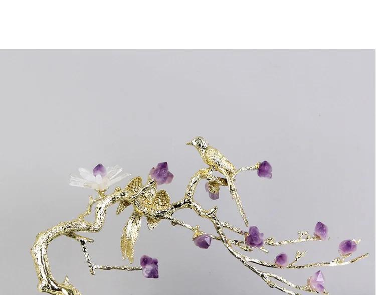 Amethyst Tree Golden Tree Metal Handicraft Crystal Sculpture Handmade Crystal Statue Metal Decorative Figurines Home Decoration