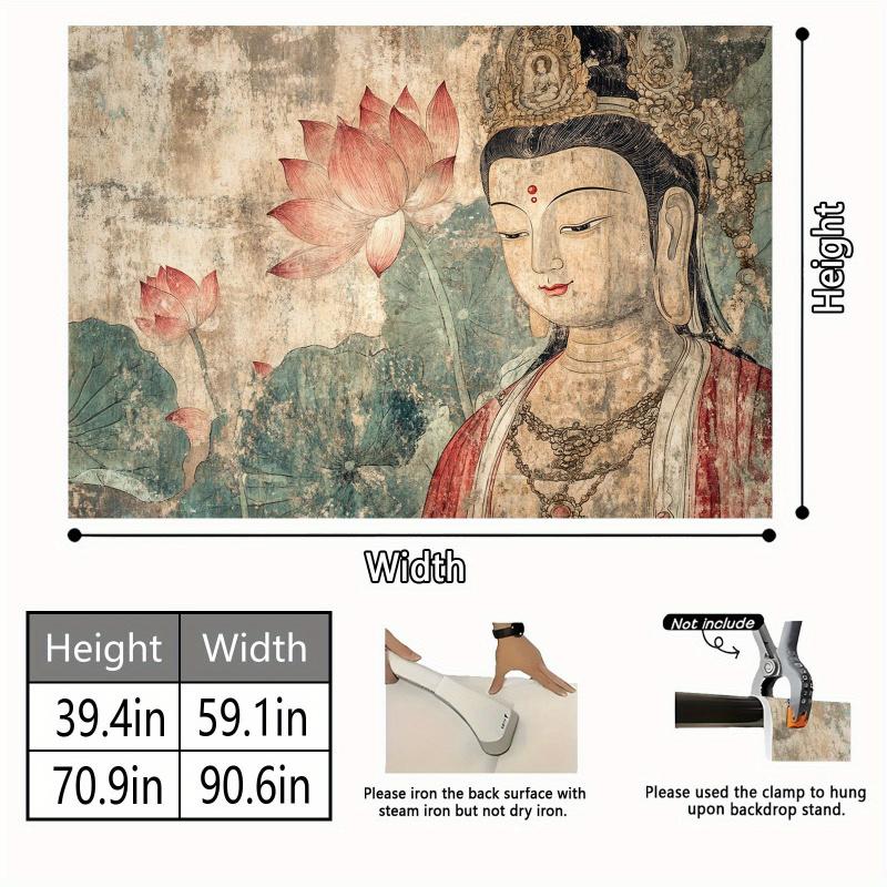 VIKAMA Zen Guanyin Lotus Tapestry Vintage Mural Style Tea Room Buddha Hall Living Room New Chinese Decoration
