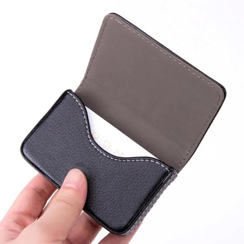 Porta carte di credito in pelle PU cucita di dimensioni standard, porta biglietti da visita, portafoglio con chiusura magnetica per uomo e donna