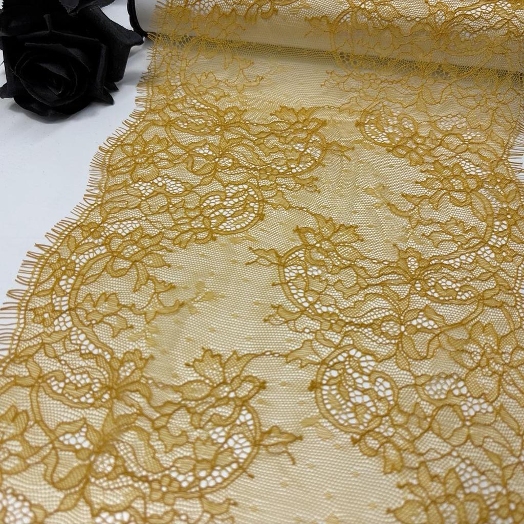 2.8m x 24cm French Chantilly Lace, Non-stretch Eyelash Mesh Lace Fabric for Sewing, Bra, Underwear, Lingerie, Dress, Garment, Crafting