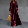 Viento otoño e invierno nueva ropa de mujer mangas de hoja de loto terciopelo suelta temperamento vestido largo con cuello en V falda de gran vuelo