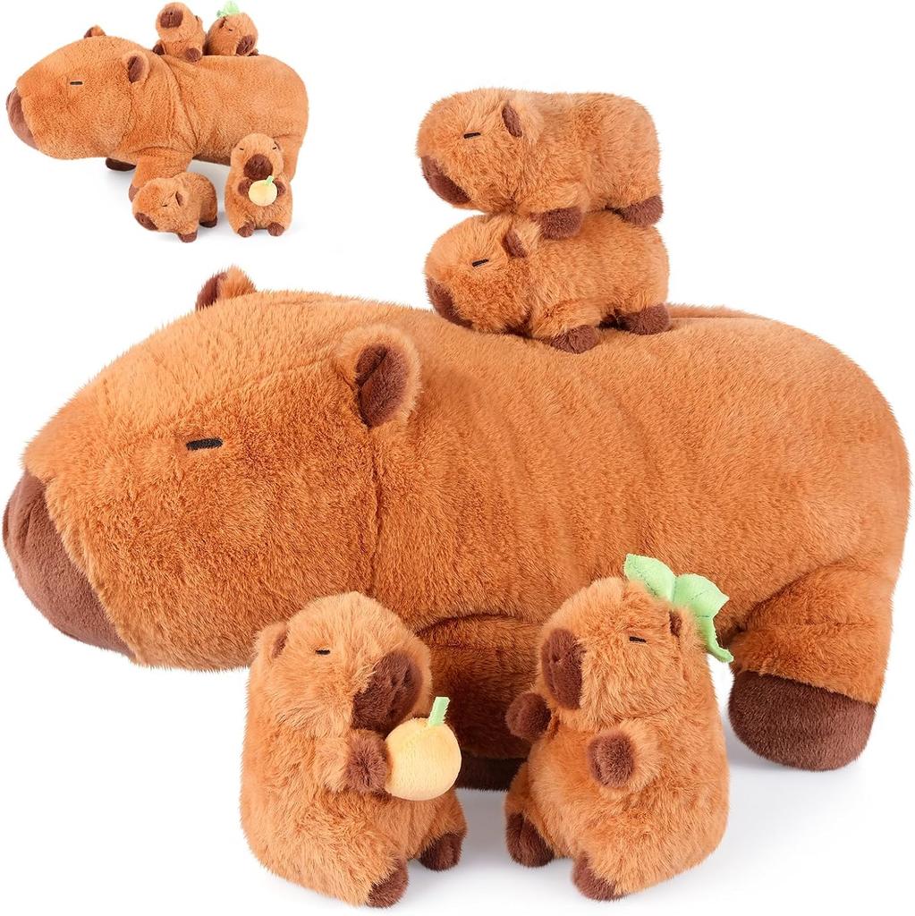 5-in-1 Capybara Stuffed Animals Set with 4 Babies Inside, Soft Plush Pillow Toy for Kids, Cute Gift for 3-8 Year Old Girls