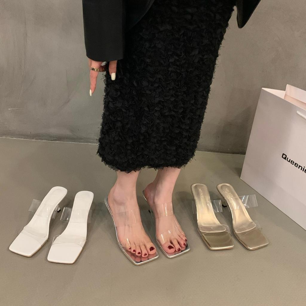 French Temperament Transparent with Cool Slippers Fairy Shoes Summer Wear 2025 New Summer High Heels Sandals