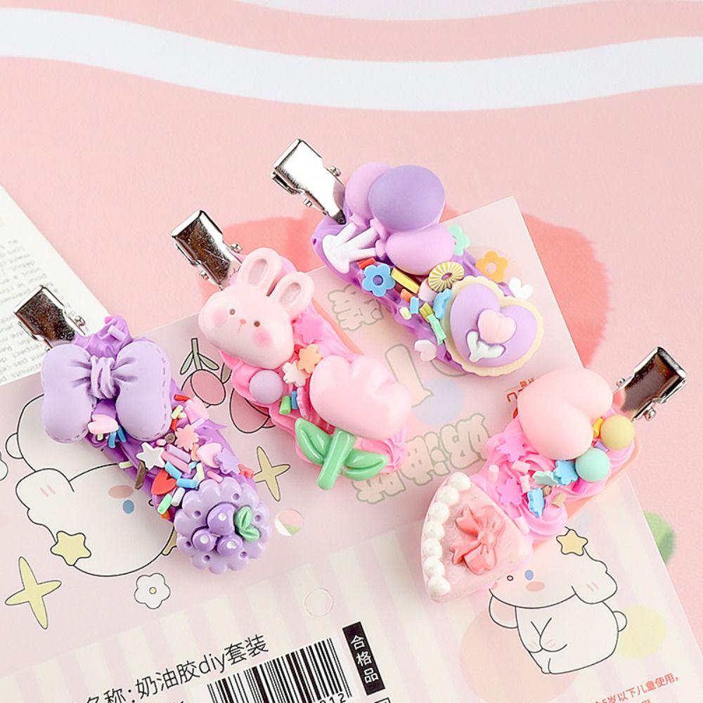 

Cute Hairpin Material Package Resin Ornament DIY Cream Glue Set Hair Clip Accessories DIY Hairpin светло-розовый