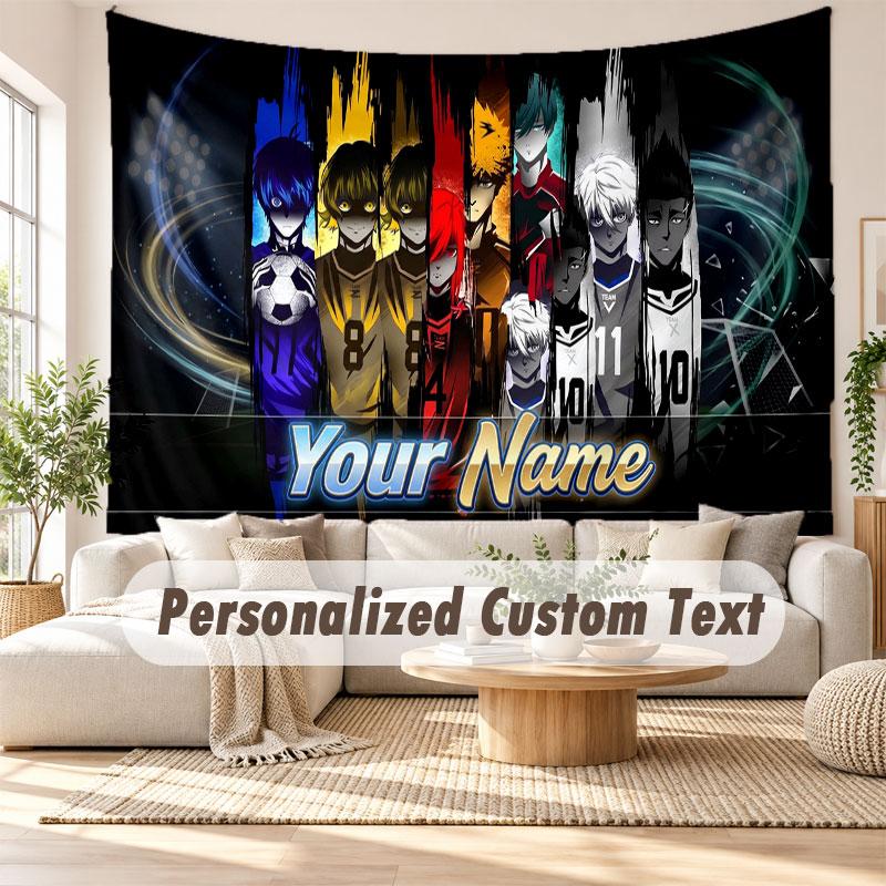 Custom Name Wall Hanging Tapestry,Blue Lock Decorative Backdrop Tapestry For Dorm Home