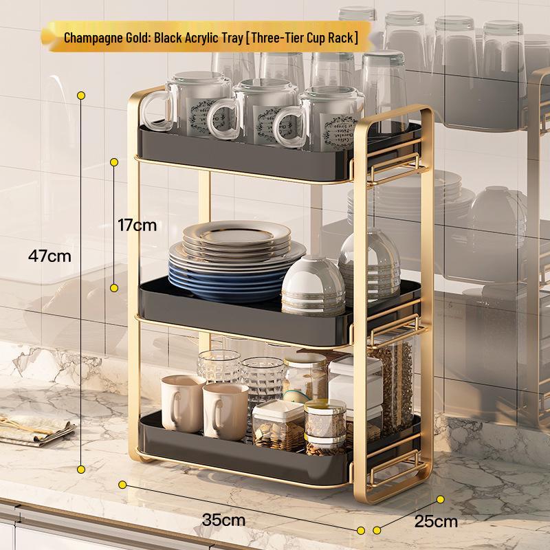 Multi-Layer Tea Set & Water Cup Storage Rack - Elegant Countertop Organizer