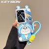 KEYSION Cute Ear Cartoon Case for OPPO A79 5G with Lanyard Soft Silicone+PC Shockproof Phone Back Cover for OPPO A79 5G