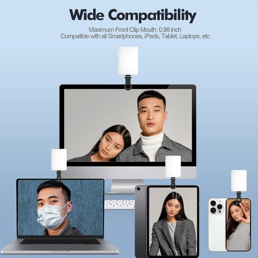 

Портативный 60 светодиодный перезаряжаемый свет для селфи, для видеоконференций, с передним и задним креплением-клипсой и регулируемыми режимами для телефона iPhone iPad Ca United States