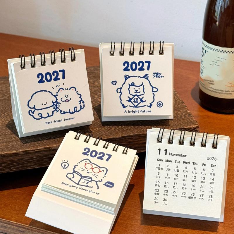 2027 Mini Desk Calendar With Cute Cartoon Prints Portable For Office Home Student Daily Time Management