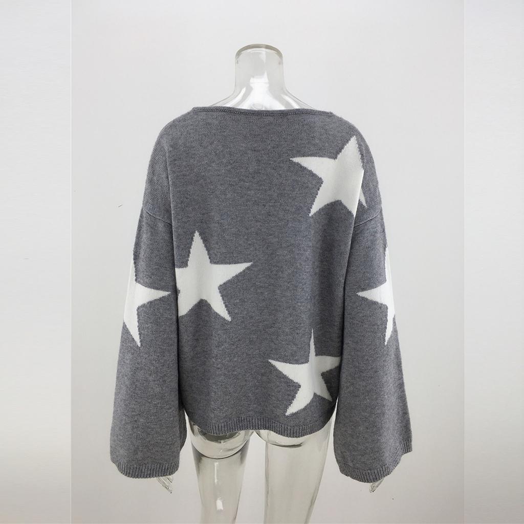 Women's Fashion Pentagram Geometric Pullover Loose Knit Sweater