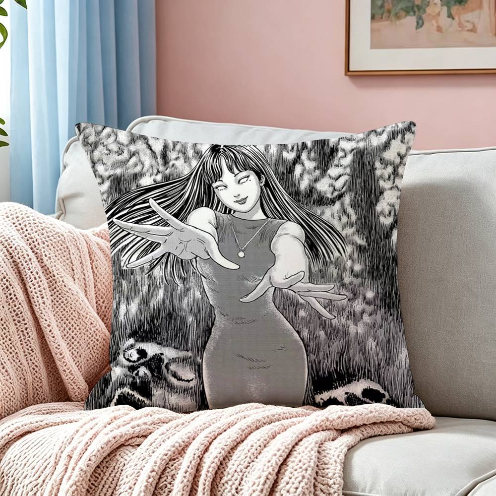 Junji Ito Tomie Retro Kawakami Square Doublesided Printed Pillow Case Bedroom Bedside Pillow Sofa Cushion Cover