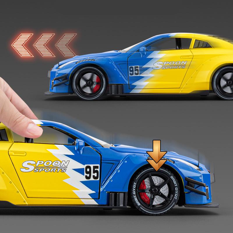 1/24 Nissan GT-R GTR R35 Stop Metalu Samochód Sportowy Model Odlewany Metal Pojazdy Wyścigowe Model Samochodu Dźwięk i Światło Z Spryskiwaniem Zabawka Dla Dzieci Prezent