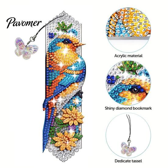 Stress Relief Handmade Projects Faux Diamond Art Bookmark Kit, Halloween Book Marker DIY Decorative Page Markers with Tassels Animal Bird Crafting Kit