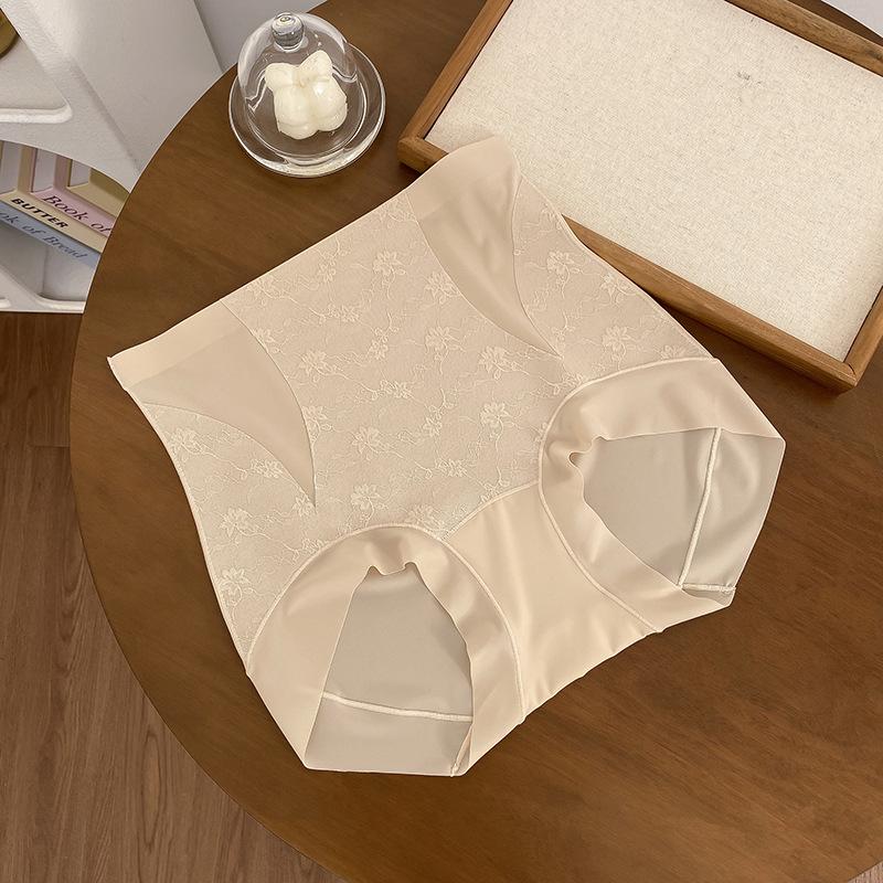 Ladies Summer Light Luxury Light Belly Lift Hip Lace Splicing High Waist No Scar Ice Silk 10A Antibacterial Crotch Triangle Briefs