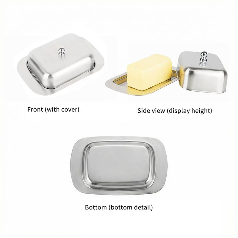 1Pc Stainless Steel Butter Dish With Lid Handle Cover Design, Solid Cheese/Butter Container With Cover, Dessert Cheese Bread Box