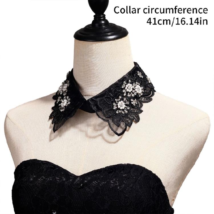 Fashionable Embroidery Floral Beaded Lace Fake Collar for Women Lapel Ruffled Organza Removable Collar Dress Accessory