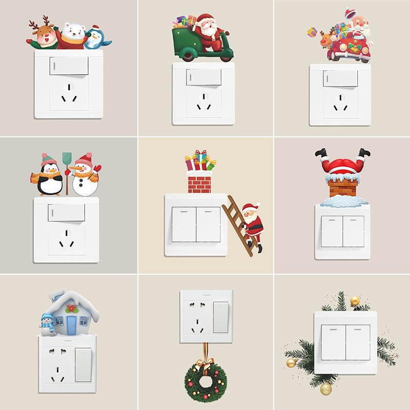 Cute Cartoon Santa Claus Switch Stickers Living Room Kids Bedrooms Wall DIY Decal Christmas Removable Self-adhesive Decoration