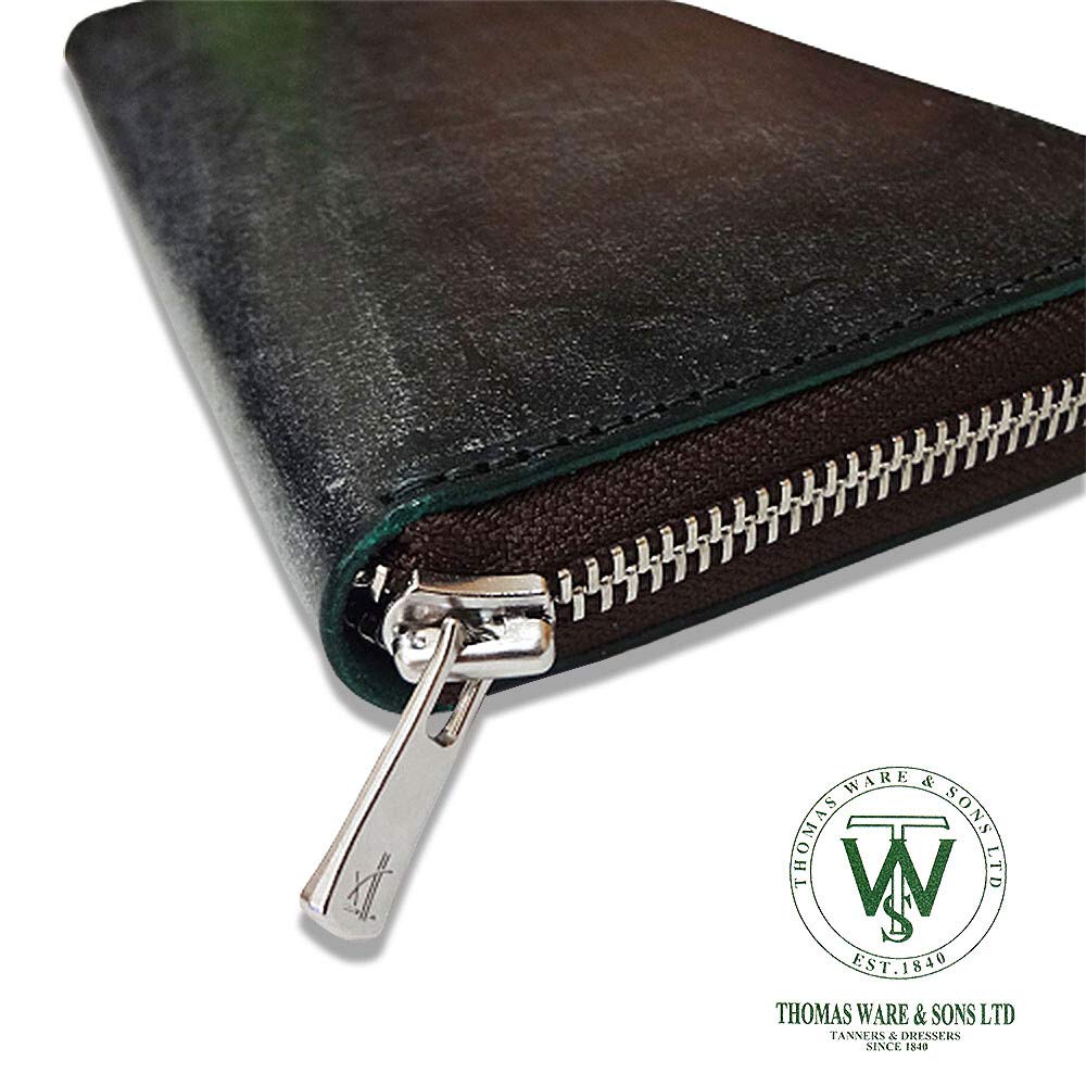 Thomas Ware Bridle Leather Round Zip Wallet in Black