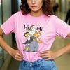 Cute cat HIMI cartoon print fashionable short sleeved round neck daily versatile Womens Tshirt suitable for all seasons
