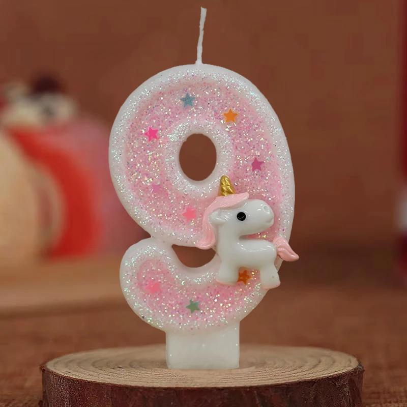 3D Number Birthday Candle Pink Glitter Unicorn Cake Decorating Party Anniversary Cake Decor for Cake Children's Birthday Candle