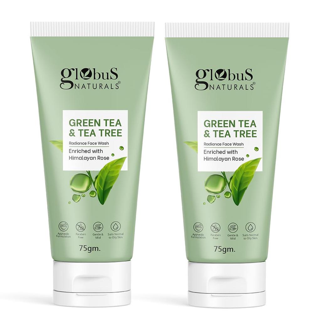 Green Tea & Tea Tree Radiance Face Wash, Enriched with Himalayan Rose, Ayurvedic Preparation, Paraben Free, Gentle & Mild, Suitable for Norm