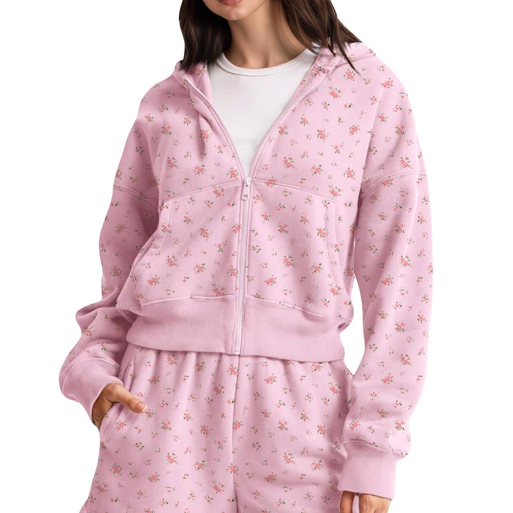 Women's Fashion Zipper Hoodie Long Sleeve Hooded Pullover Sweatshirt Casual Color Tops With Pockets