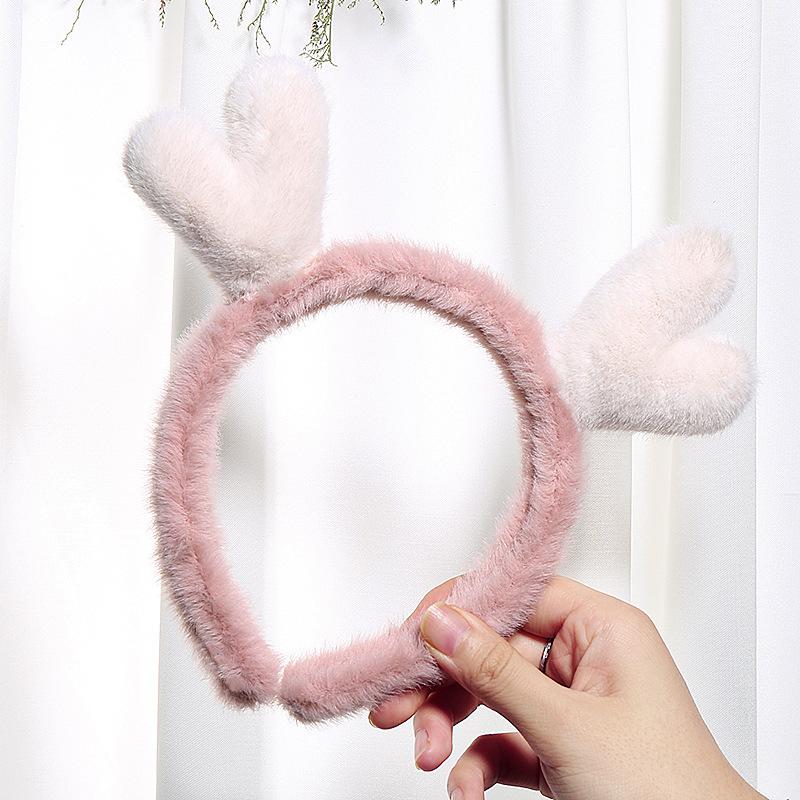 Women s Cute Girl Imitation Rabbit Fur Antler Headband Plush Outdoor Hair Accessory for Face Washing Hair Headbands Spa Headband