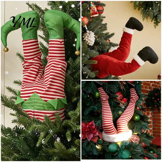 Decorative Santa Boots for Mantels Christmas Swinging Leg Ornament, Electric Hanging Legs Tree, Tree Fluffy Funny Topper with Clip, Holiday