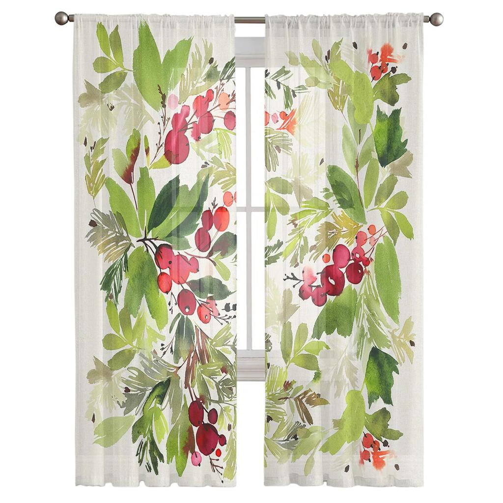 Kiefernblätter, rote Tannenzapfen, Textur, Tüllvorhänge für Wohnzimmer, durchsichtiger Vorhang für Schlafzimmer, Jalousien, Voile-Vorhänge