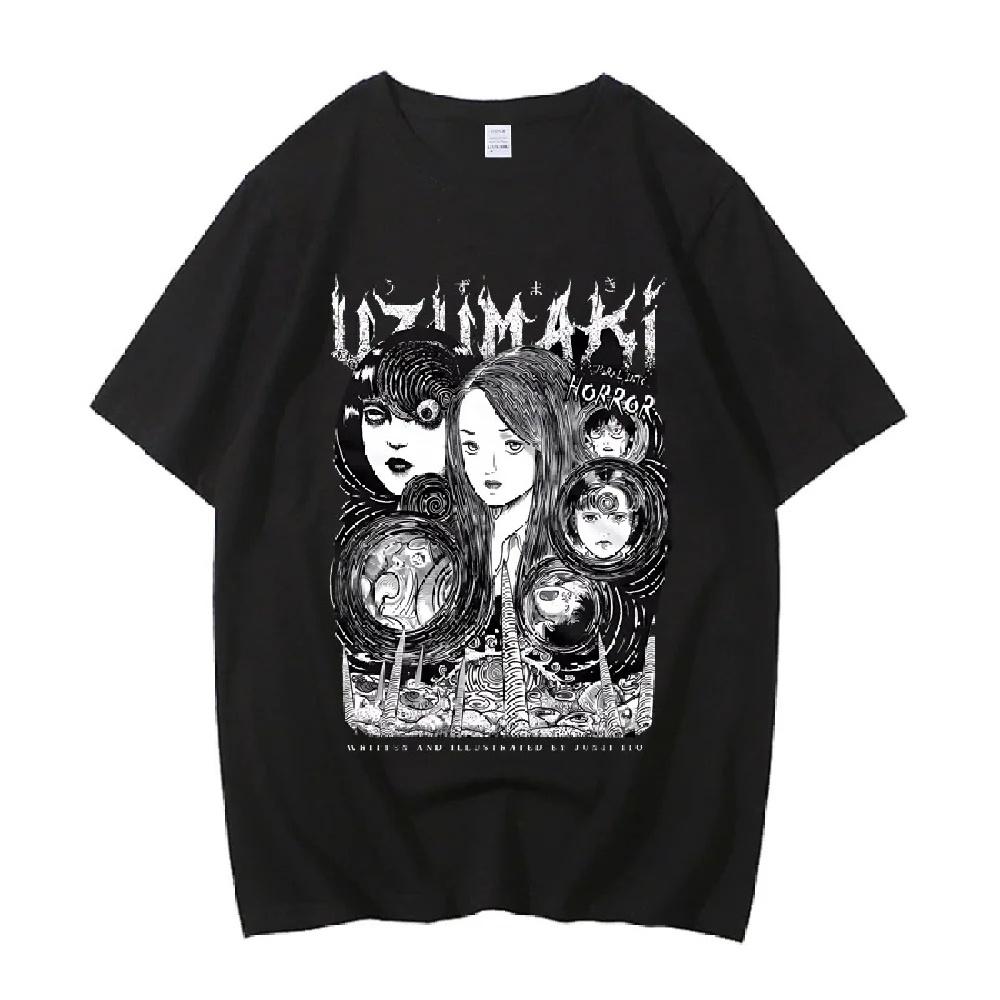 

Мультяшна футболка Junji Ito Uzumaki Жахи Японія Гуро Смішна Дівчина Аніме Високоякісна Бавовняна Футболка Подарункова Футболка XXXXXL чорний