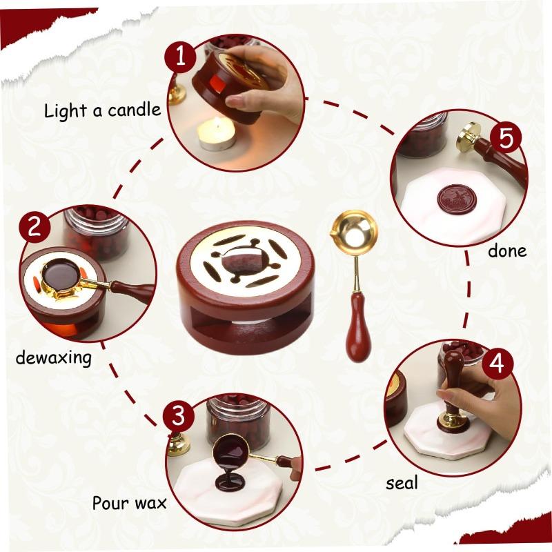1set Wooden Paint Melting Pot Spoon Handle Spoon Wax Pad Kit Wax Heater Matching Stove Small Set Fire Paint Seal Accessories