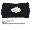Knitted Headband Soft Stretchy Wide Band Hairband with Faux Pearl Headwrap Winter Hair Accents Solid Color
