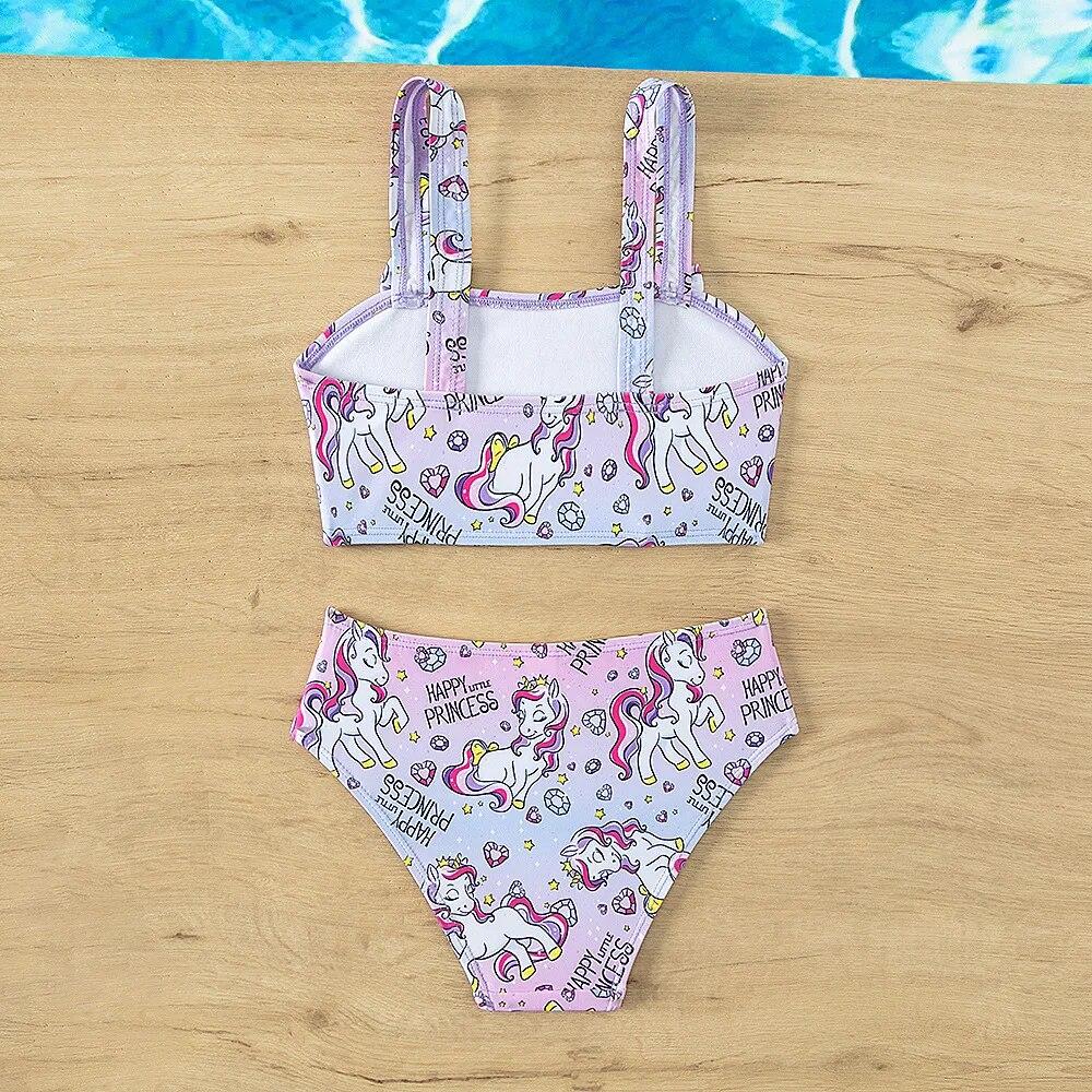Kinder-Badeanzug für Mädchen, zweiteilig, Strandkleidung, separate, schnell trocknende Badebekleidung, 5–14 Jahre, Mädchen-Einhorn-Badeanzug