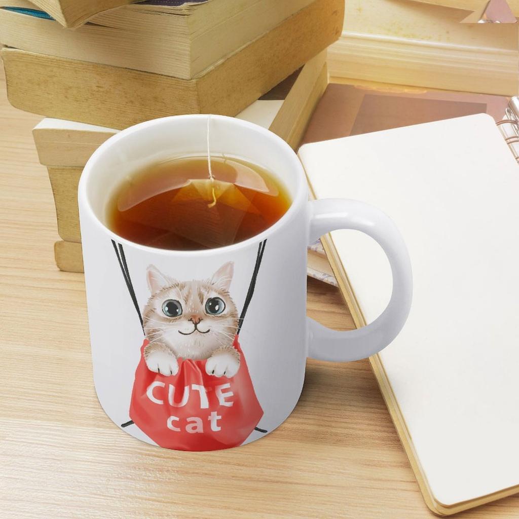 1Pack 11oz White Ceramic Mug Featuring Clear Double-Side Printed Style Reliable Coffee Cup For Home Office Use