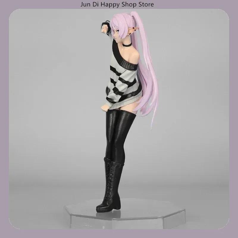18,5cm Anime Sammelfigur - Frieren: Jenseits des Endes der Reise Lässiges gestreiftes Outfit Siegerpose PVC Modell Statue Schreibtisch Geschenk