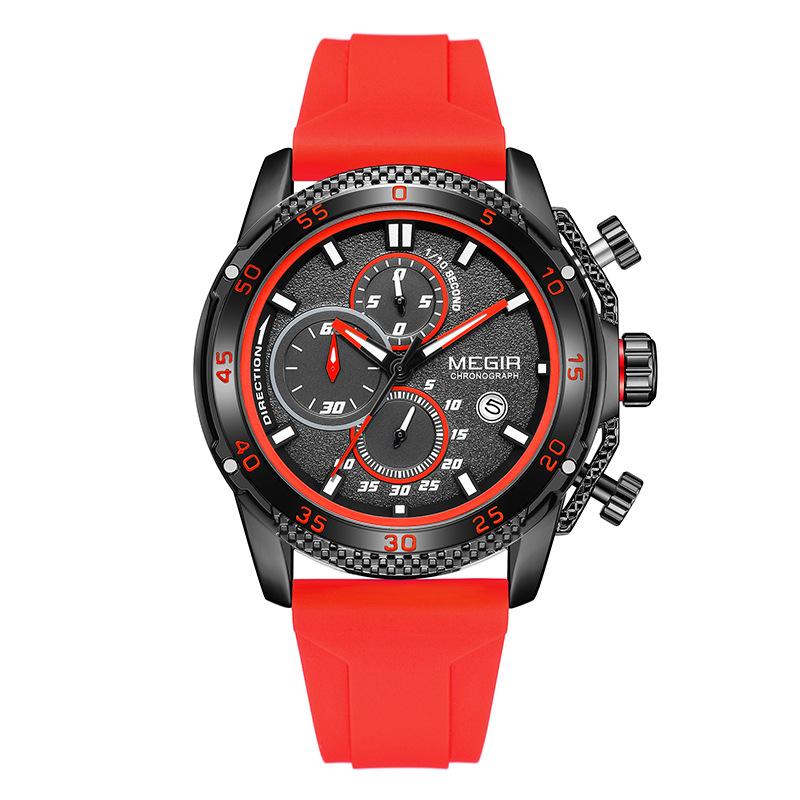 Multifunktions-Chronograph Drei-Augen-Silikonarmband Leuchtendes Kalender-Herrenuhr 2211