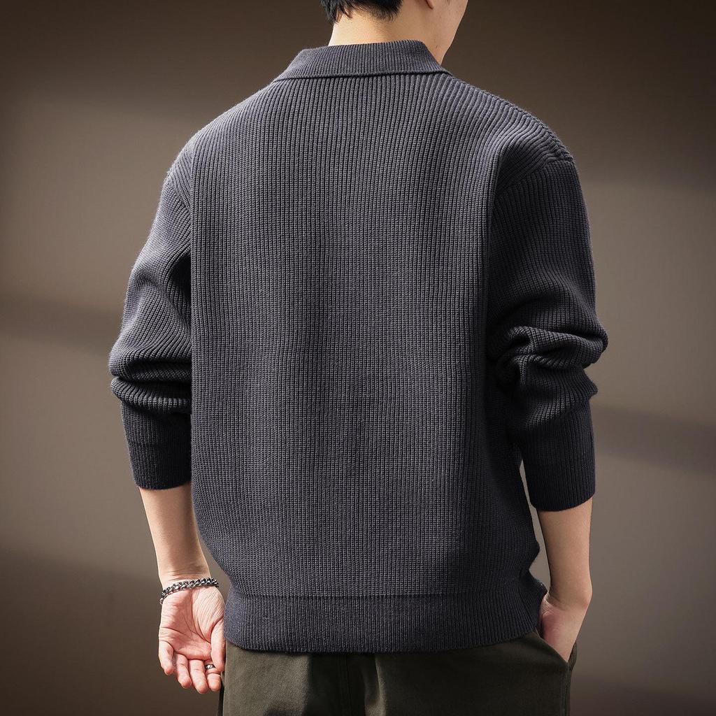 Men's Winter Heavyweight Henley Collar Retro Knit Sweater