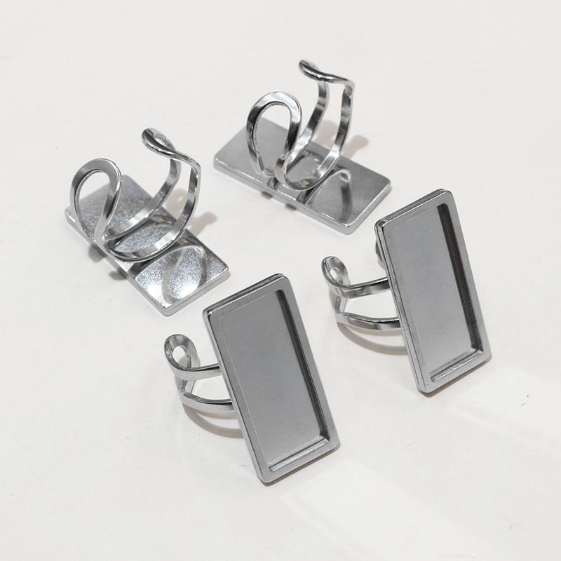 5pcs/Lot Square Rectangle Stainless Steel Thick Adjustable Ring Settings Blank Base Cabochon DIY Findings