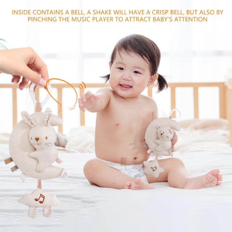 Plush Infant Car Seat Toy With Music Sounds Crib Mobile Hanging Toy For Soothing Baby Travel Bed Bell Cartoon Hanger