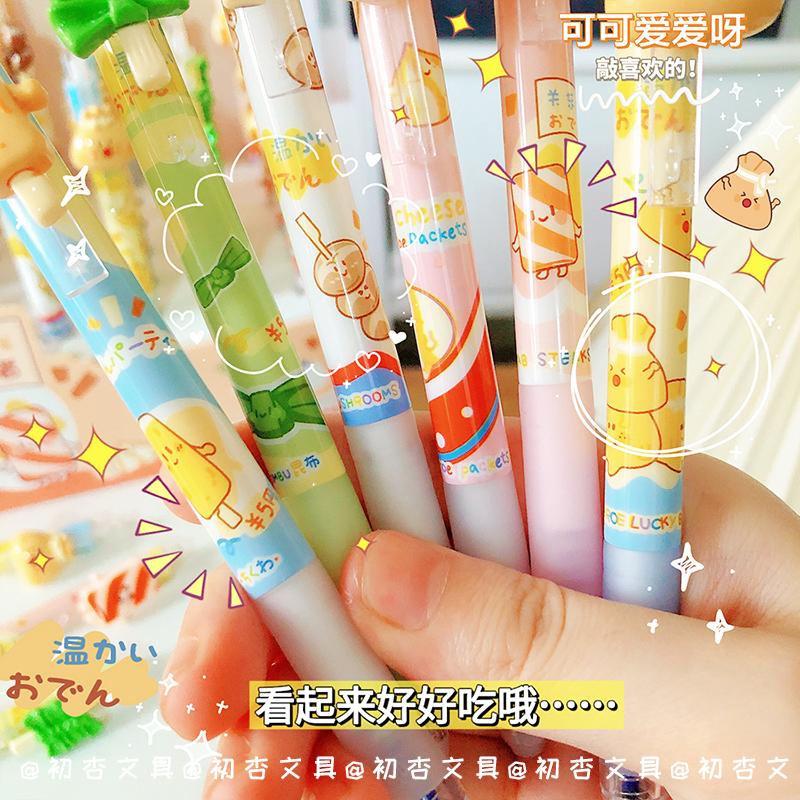 Cute Guandong Food Erasable Gel Pen 0.5mm Blue Black Friction pen for writing School Office supplies Kawaii Korean Stationery