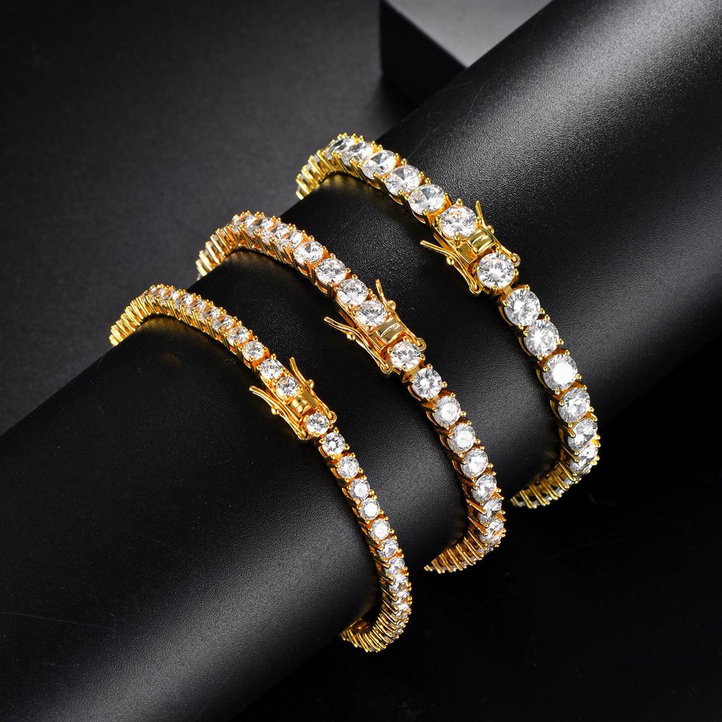 925 Gold Plated Bracelet 18K 3mm 4mm Full Diamond Sterling Wedding Engagement Party Jewelry for Women Men Unisex Tennis Bracelet
