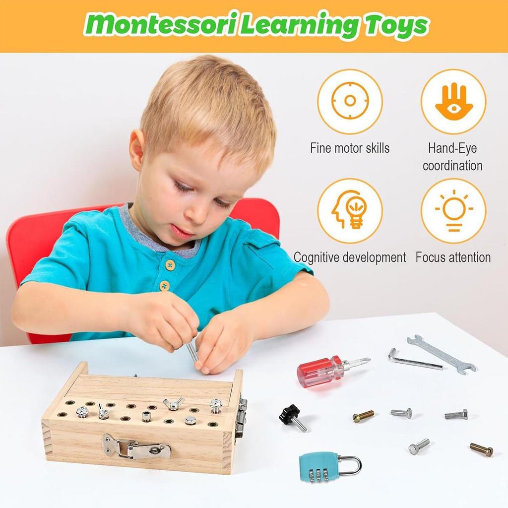 Giocattolo Montessori Tavola con Cacciavite Giocattolo in Legno Attività Chiave e Serratura per Imparare Giocattolo Educativo Sensoriale per Sviluppo Motricità Fine per Bambini Regali