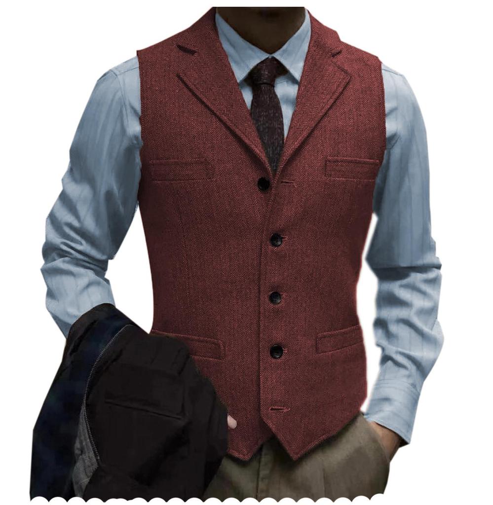 Herren Slim Fit Fischgrät Einreiher Freizeitweste